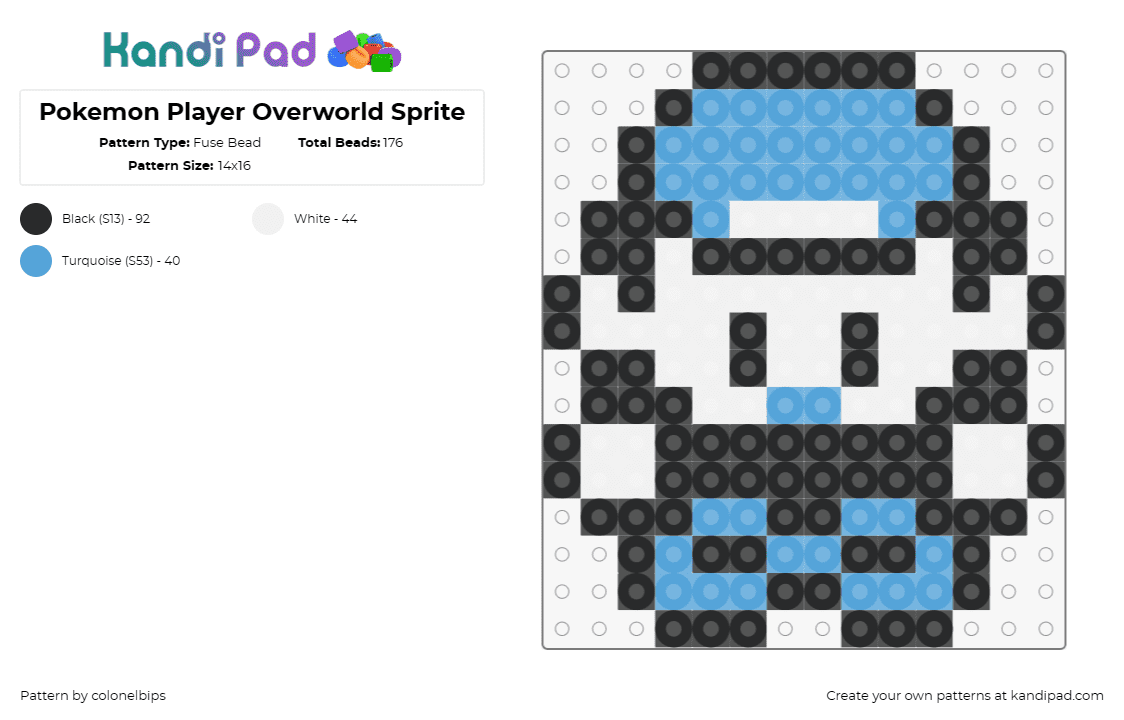 Pokemon Player Overworld Sprite Fuse Bead Pattern Kandi Pad Kandi