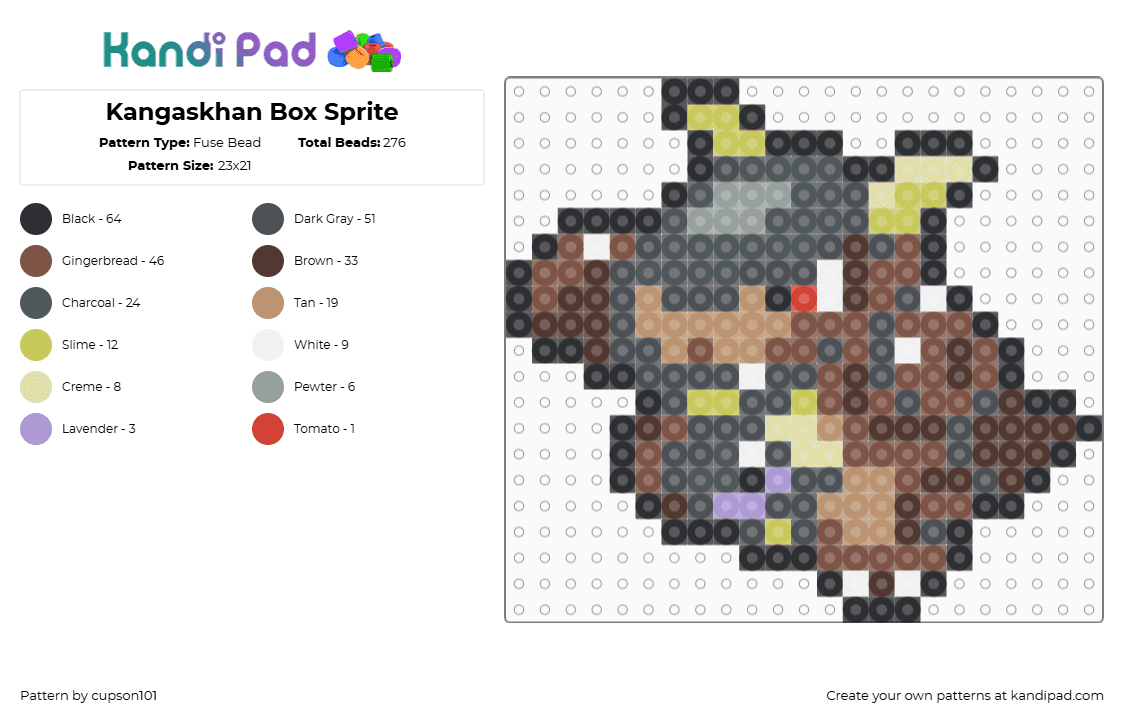 Kangaskhan Box Sprite Fuse Bead Pattern Kandi Pad Kandi Patterns