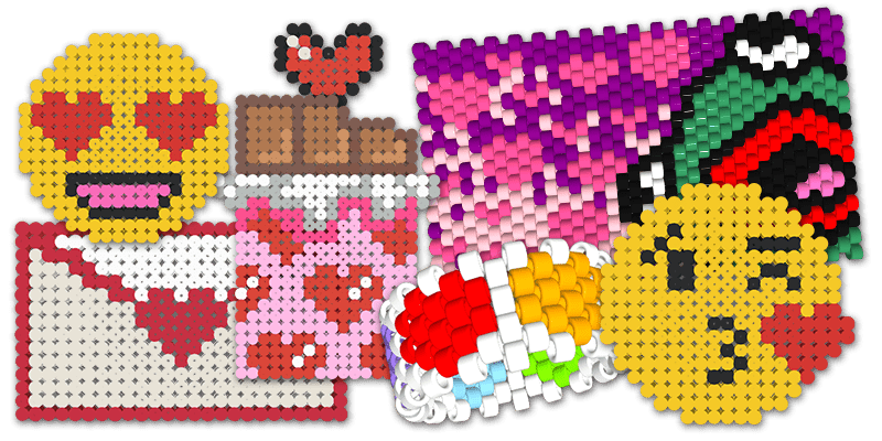 Variety of kandi projects with heart patterns