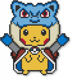 Poncho Pikachu Cosplay Blastoise - blue,light blue,beige,yellow