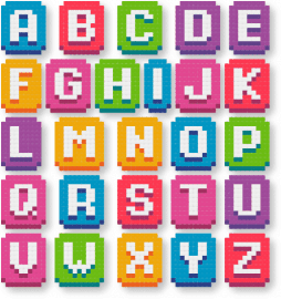 Perler Colorful Letters - alphabet, colorful, colourful, easy, fuse beads, green, orange, red, simple, text, words