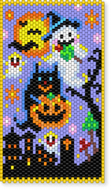 Halloween Scene - orange, pink, yellow