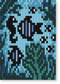 Sea Squared Fringe Tapestry (35×70) - blue, fish, green, light blue, ocean, sea, sea creature, sea life, tapestry