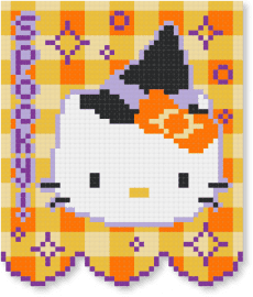 Halloween Hello Kitty - banner, halloween, hello kitty, holiday, pink, spooky, tapestry, yellow