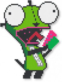 GIR eating a Cupcake !! ^_^ - cupcake, emo, gir, green, invader zim, jhonen vasquez, scene, scene kid, scenecore