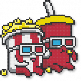 Movie Night - character, cute, movie, popcorn, red, soda, yellow