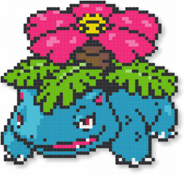 Venusaur (GSC Revamp) - pink,green,light blue,character,venusaur,pokemon,game boy,revamp,colorful,video games,gaming