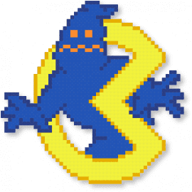 Pac-Man/Ghostbusters Logo - arcade, blue, character, crossover, ghostbusters, movies, pacman, retro, video games, yellow