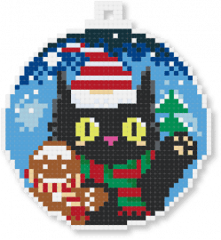 Christmas (Ornament) Kitty & Gingerbreadman - tan,blue,colorful,cat,christmas,gingerbreadman,ornament