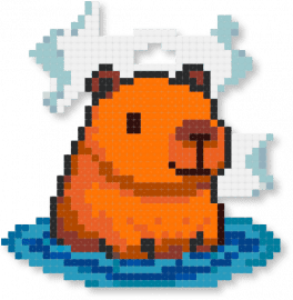 hot spring capybara - bath, capybara, hot spring, light blue, orange, red