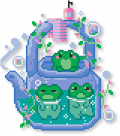 Teapot Hot Spring - teal,blue,light blue,frog,cute,teapot,tea,bath