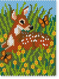 Fawn - gold, green, light blue, red