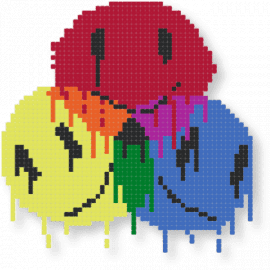 January 18, 2025 Pattern of the Day: colorful drippy smiley faces by k_the_moth