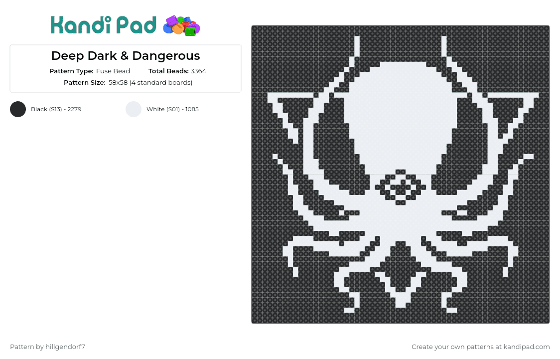 Deep Dark & Dangerous - Fuse Bead Pattern by hillgendorf7 on Kandi Pad - octopus,squid,geometric,music,mysterious,ocean,deep-sea,white,black