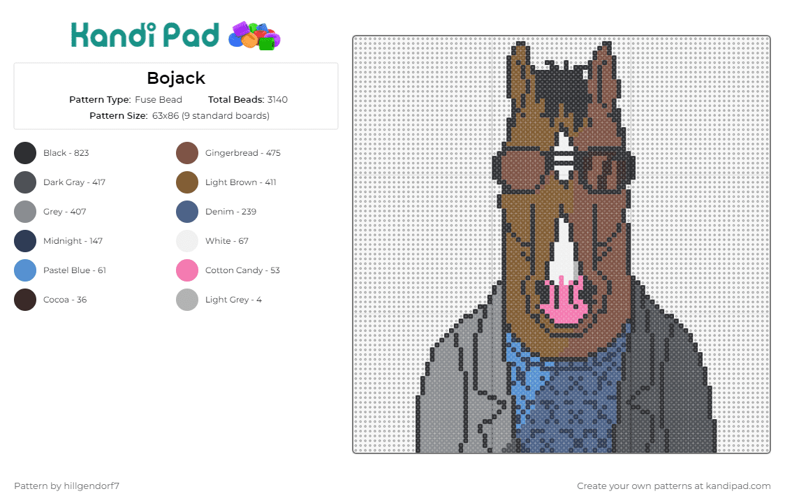 Bojack - Fuse Bead Pattern by hillgendorf7 on Kandi Pad - bojack horseman,horse