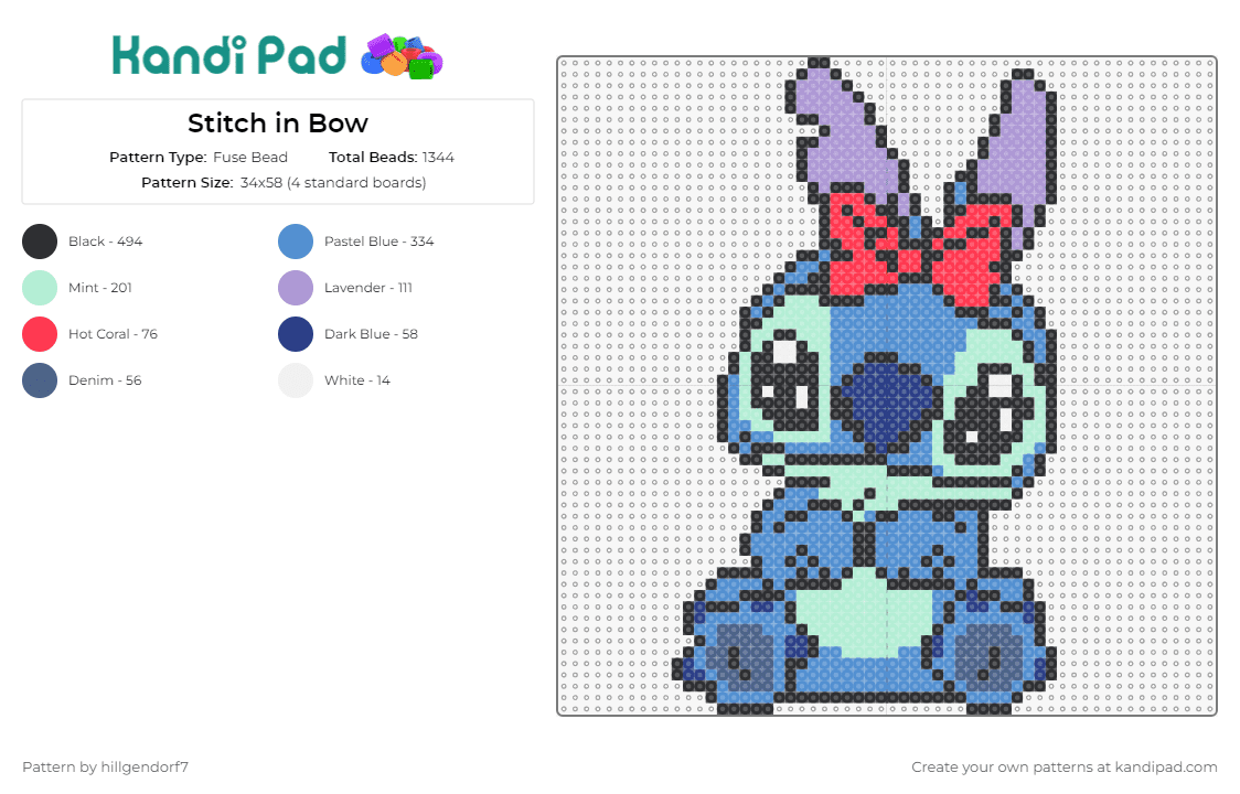 Stitch in Bow - Fuse Bead Pattern by hillgendorf7 on Kandi Pad - stitch,lilo and stitch,cartoon,alien,cute