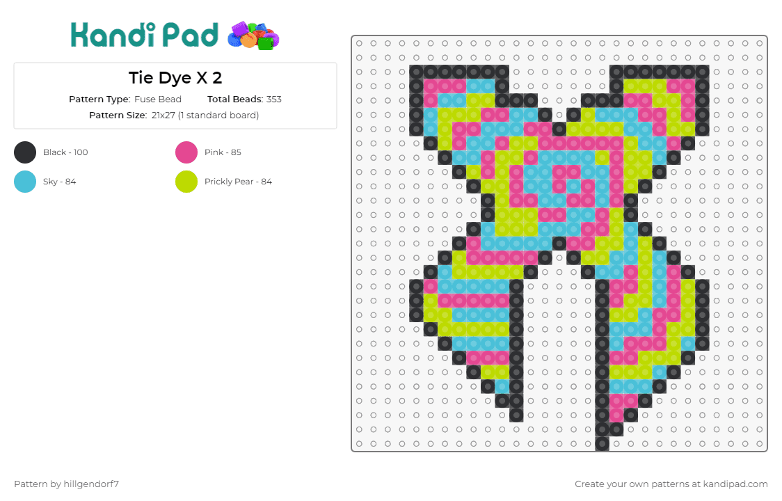 Tie Dye X 2 - Fuse Bead Pattern by the_edm_perler_pattern_guy on Kandi Pad - excision,x,tie dye,music,edm,dj,pink,blue,yellow,black