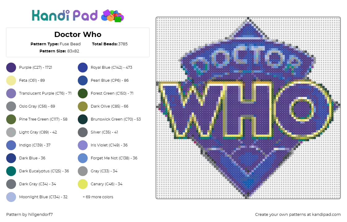 Doctor Who - Fuse Bead Pattern by hillgendorf7 on Kandi Pad - doctor who,science fiction,tv series,timeless,adventure,fandom,space,blue