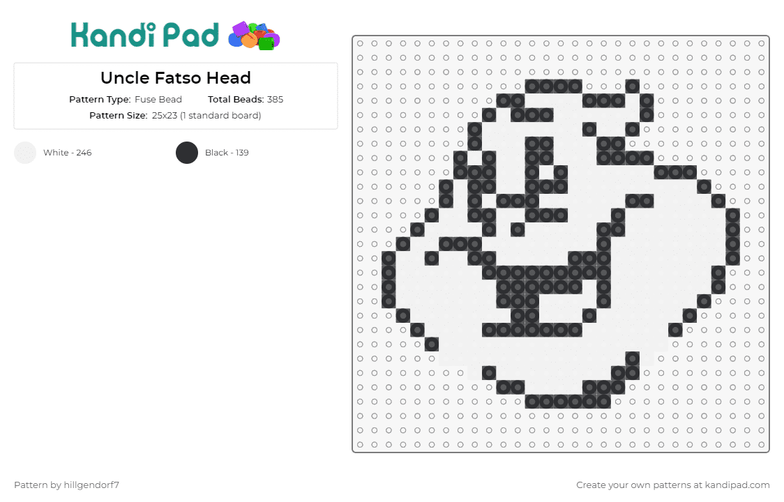 Uncle Fatso Head - Fuse Bead Pattern by hillgendorf7 on Kandi Pad - uncle fatso,casper,ghost
