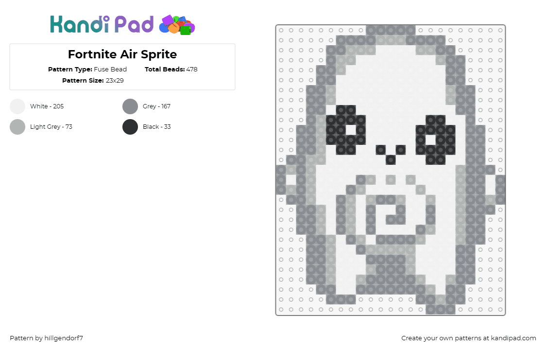 Fortnite Air Sprite - Small - Fuse Bead Pattern by hillgendorf7 on Kandi Pad - air sprite,fortnite,character,video game,cute,white,gray