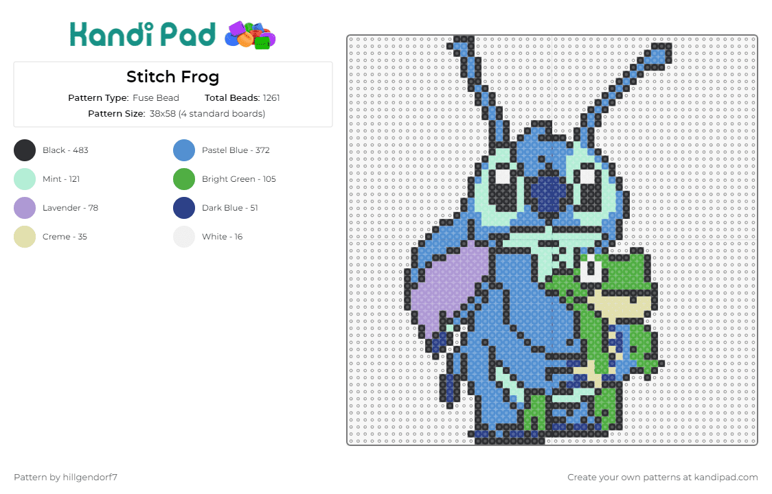 Stitch Frog - Fuse Bead Pattern by hillgendorf7 on Kandi Pad - stitch,lilo and stitch,frog,cartoon,alien
