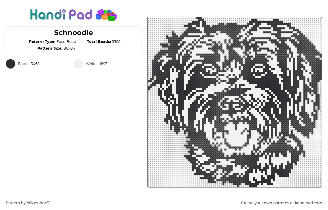 Schnoodle - Fuse Bead Pattern by hillgendorf7 on Kandi Pad - schnoodle,schnauzer,poodle,dog,animal,cute,furry,playful,black,white