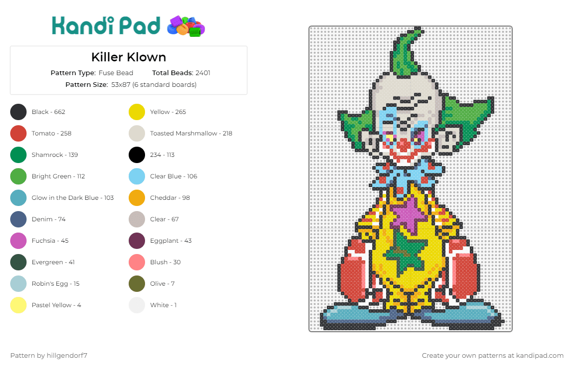 Killer Klown - Fuse Bead Pattern by hillgendorf7 on Kandi Pad - clown,boxing,killer klowns form outer space,creepy,spooky,funny,movie,colorful