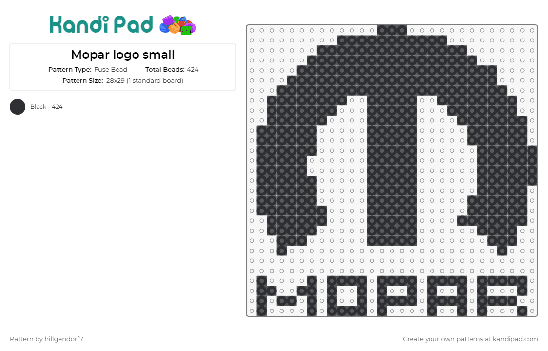 Mopar logo small - Fuse Bead Pattern by hillgendorf7 on Kandi Pad - mopar,automotive,culture,logo,collectible,intricate,classic,iconic,black