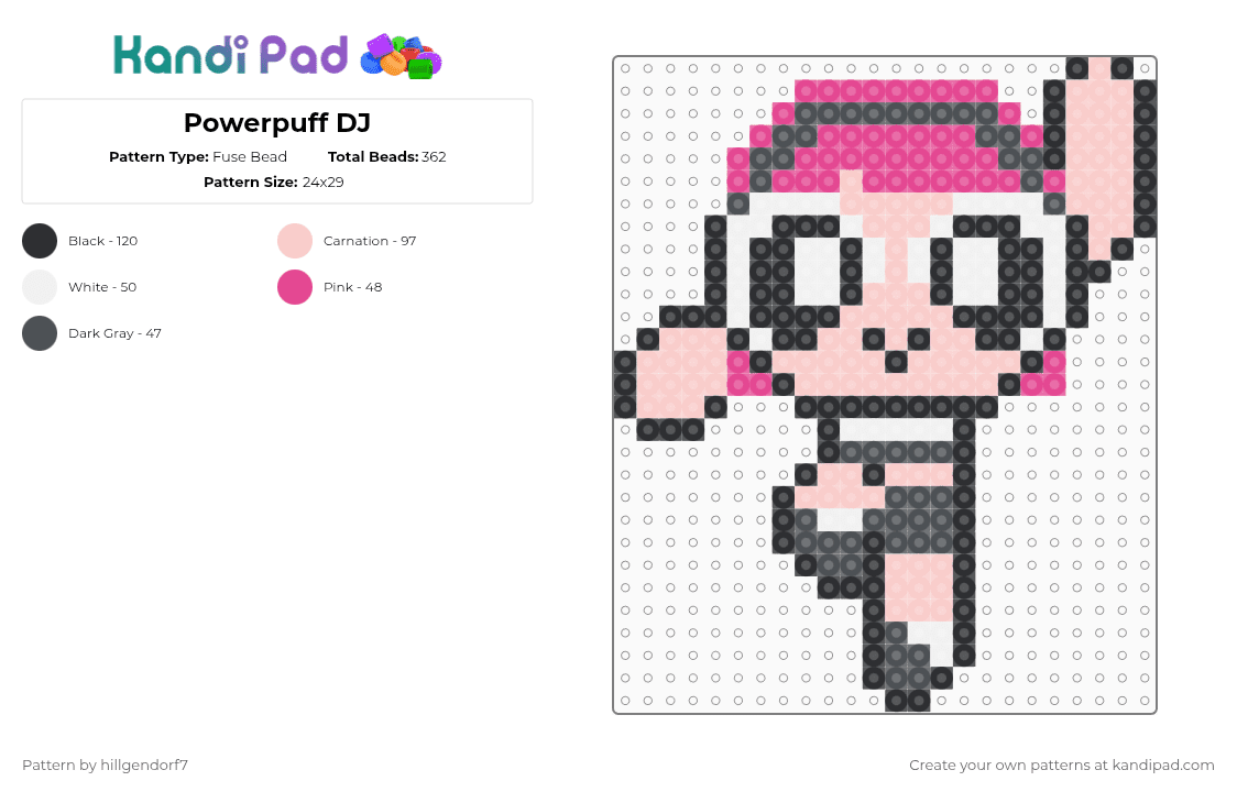 Powerpuff DJ - Blossom - Fuse Bead Pattern by hillgendorf7 on Kandi Pad - blossom,cartoon network,tv show,anime,cartoon,music,character,beige,powerpuff girls,dj,logo