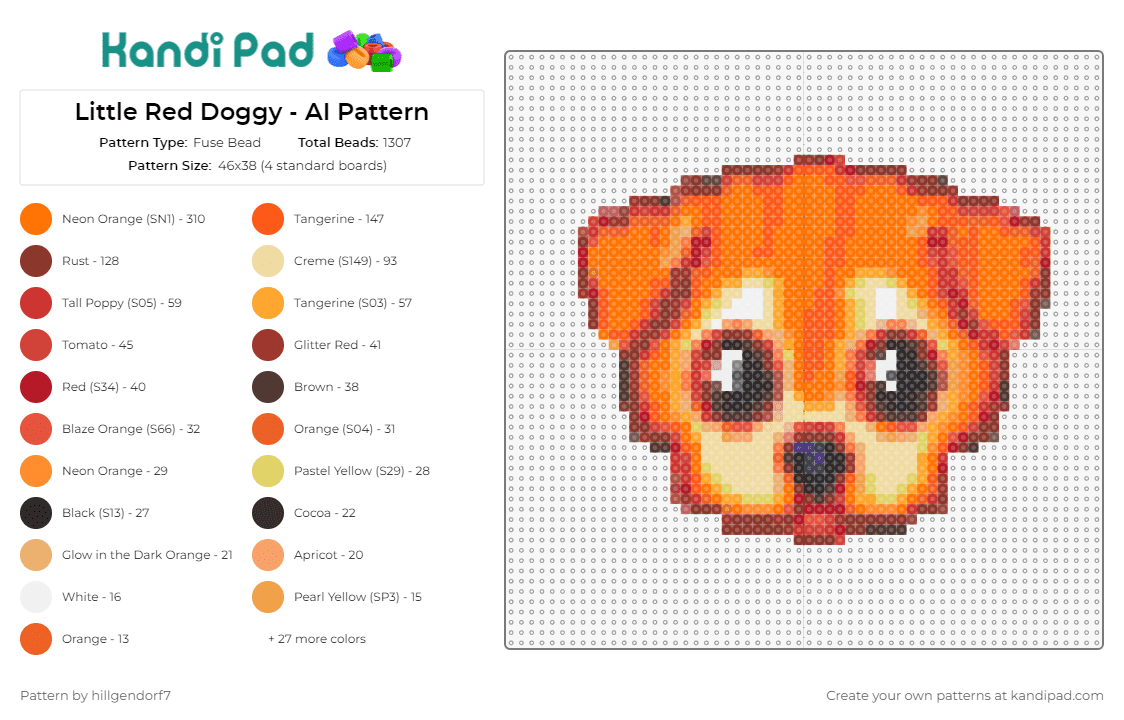 Little Red Doggy - AI Pattern - Fuse Bead Pattern by hillgendorf7 on Kandi Pad - dog,puppy,cute,animal,ai,endearing,charm,life,crafting,red,orange