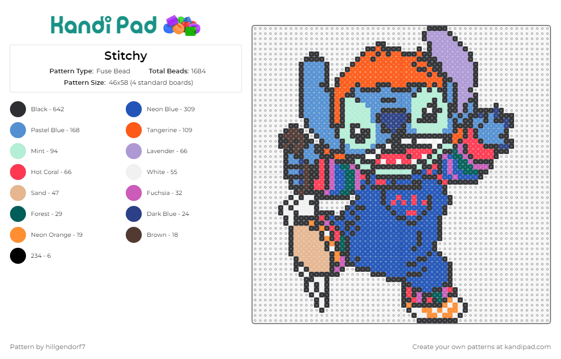 Stitchy - Fuse Bead Pattern by hillgendorf7 on Kandi Pad - stitch,lilo and stitch,halloween,chucky,horror,childs play,spooky