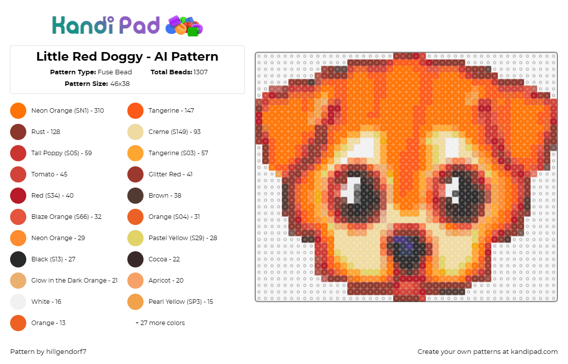 Little Red Doggy - AI Pattern - Fuse Bead Pattern by hillgendorf7 on Kandi Pad - dog,puppy,cute,animal,ai,life,red,orange