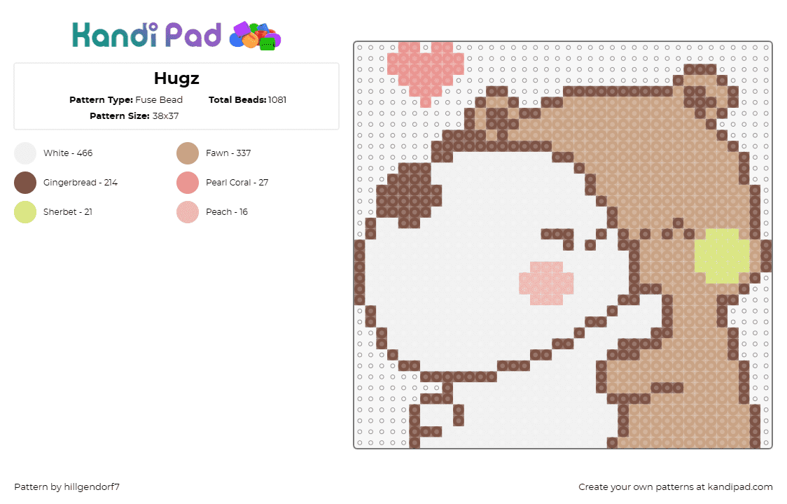 Hugz - Fuse Bead Pattern by hillgendorf7 on Kandi Pad - teddy,bear,animal,hug,affection,heart,love,cute,white,tan