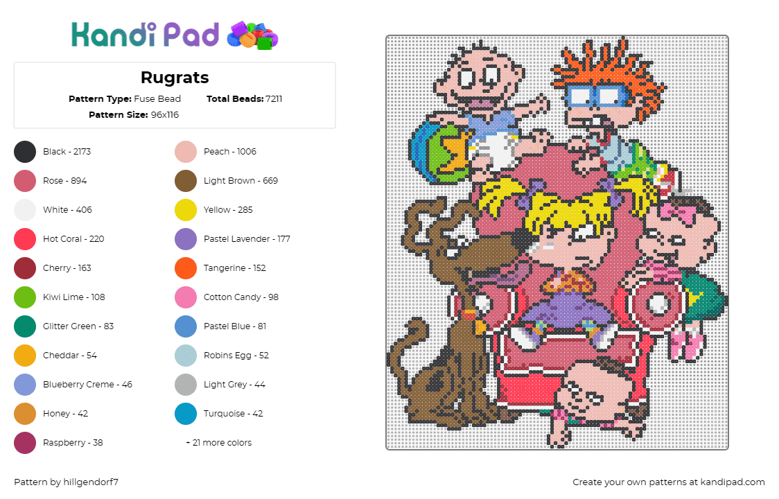 Rugrats - Fuse Bead Pattern by hillgendorf7 on Kandi Pad - rugrats,cartoon,nickelodeon,childhood,playful,mischief,imagination,animated,chai