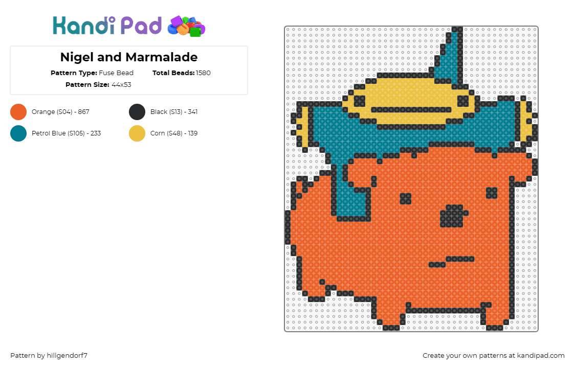 Nigel and Marmalade - Fuse Bead Pattern by hillgendorf7 on Kandi Pad - nigel,wizard,marmalade,magical,orange