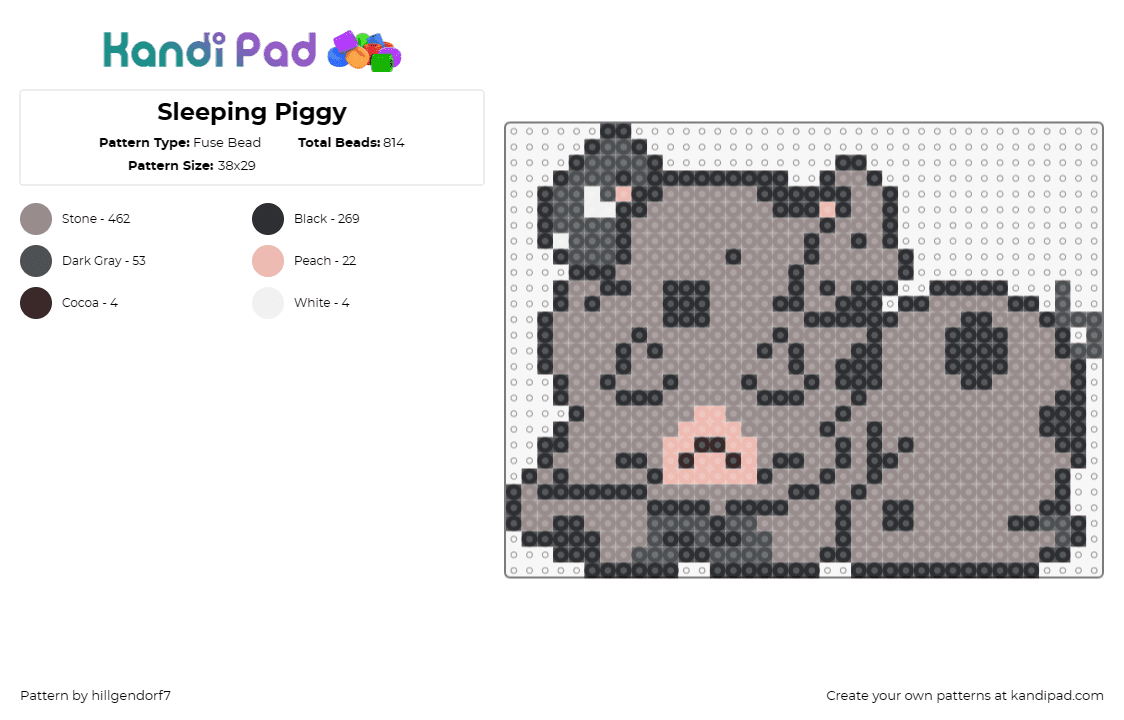 Sleeping Piggy - Fuse Bead Pattern by hillgendorf7 on Kandi Pad - pig,sleepy,animal,farm,cute,character,tan,gray