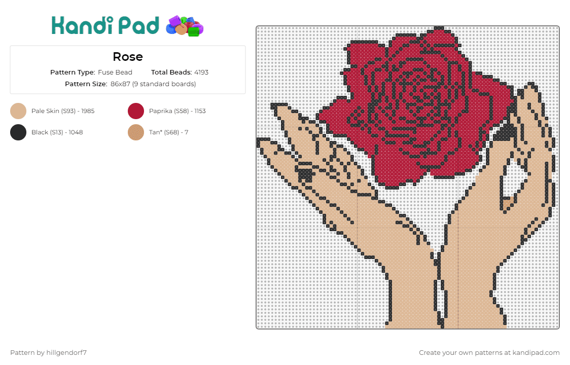 Rose - Fuse Bead Pattern by hillgendorf7 on Kandi Pad - rose,hands,flower,bloom,botanical,care,tenderness,red,tan