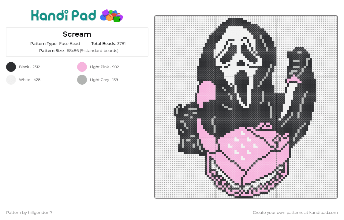 Scream - Fuse Bead Pattern by hillgendorf7 on Kandi Pad - scream,ghost face,horror,spooky,telephone,movies