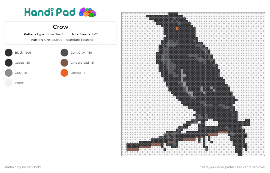 Crow - Fuse Bead Pattern by hillgendorf7 on Kandi Pad - crow,bird,animal,black