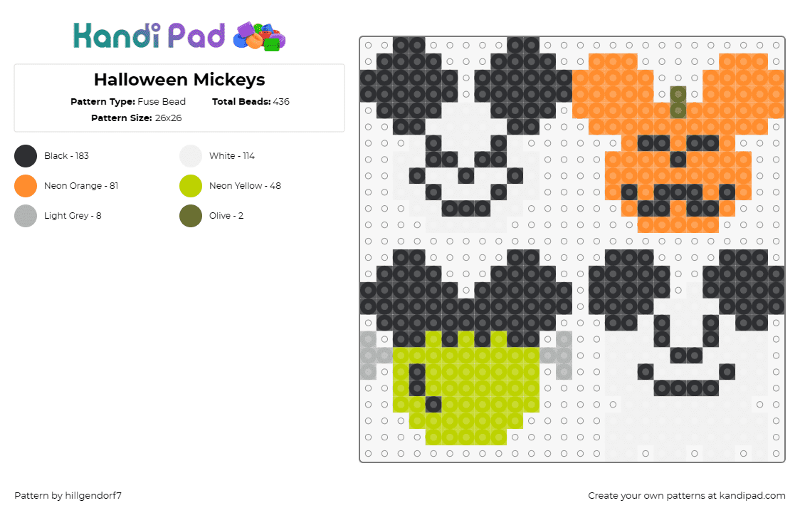 Halloween Mickeys - Fuse Bead Pattern by hillgendorf7 on Kandi Pad - mickey mouse,halloween,disney,frankenstein,spooky,silhouette,festive,season,blac