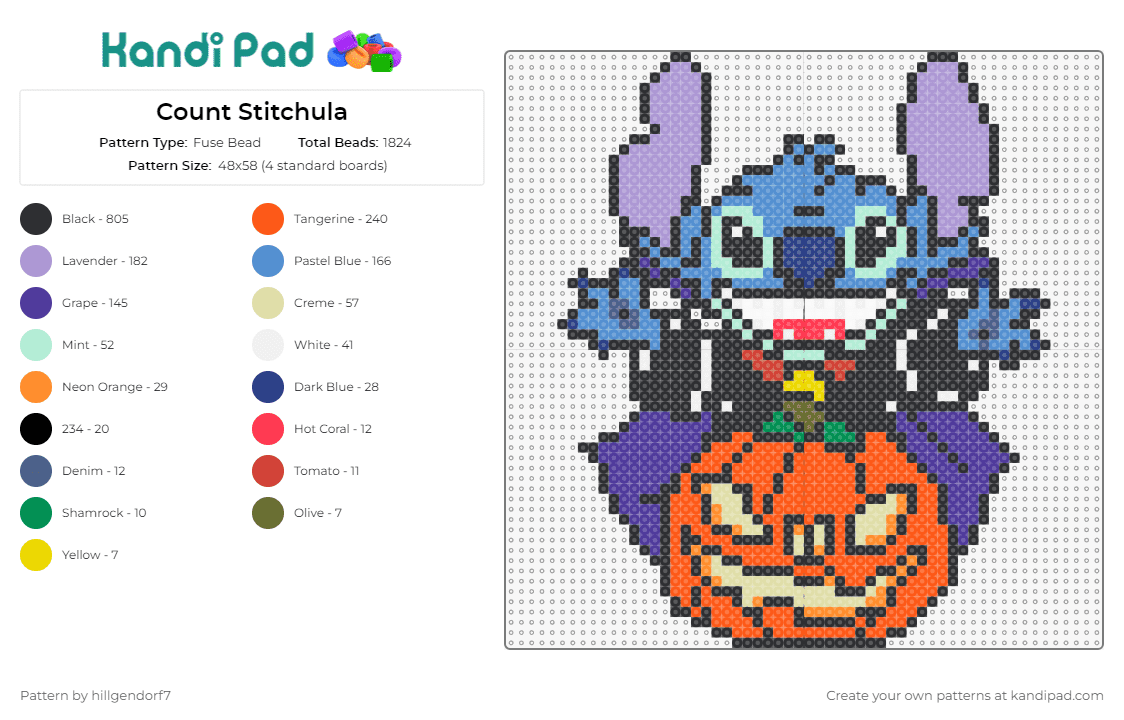 Count Stitchula - Fuse Bead Pattern by hillgendorf7 on Kandi Pad - stitch,lilo and stitch,halloween,dracula,vampire,spooky