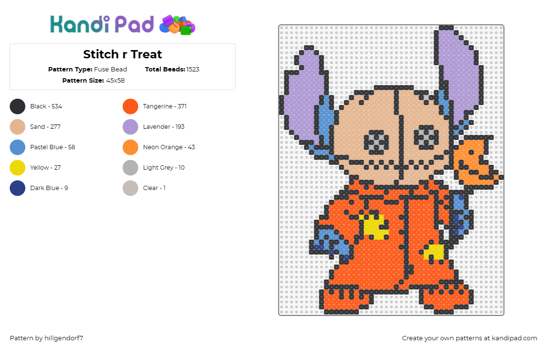 Stitch r Treat - Fuse Bead Pattern by hillgendorf7 on Kandi Pad - stitch,sam,trick r treat,disney,mashup,costume,lilo and stitch,character,horror,