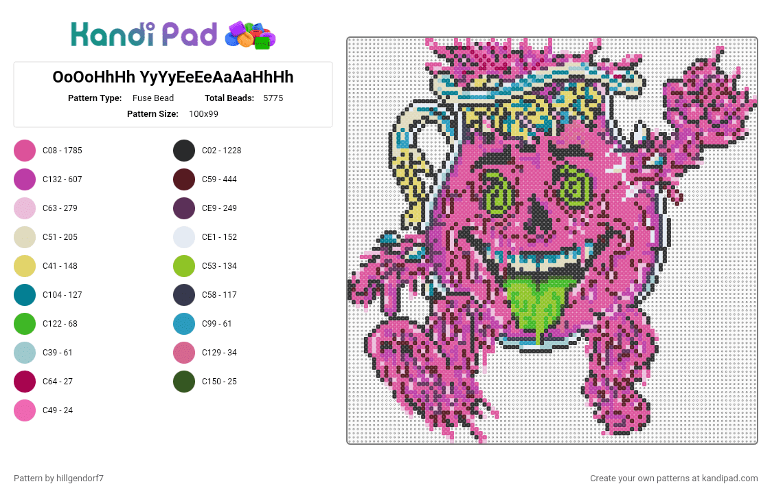 OoOoHhHh YyYyEeEeAaAaHhHh - Fuse Bead Pattern by hillgendorf7 on Kandi Pad - pink,brown,kool aid,kool aid man,trippy,melting,drippy,lsdream,kotek
