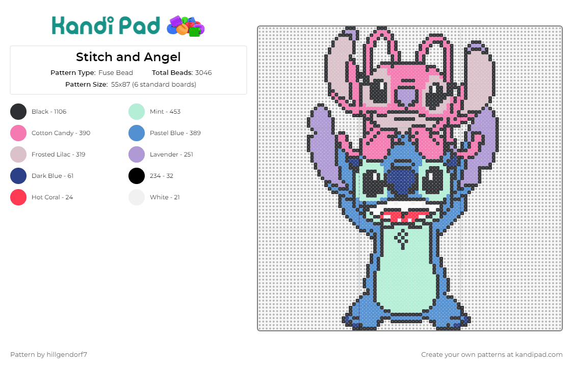 Stitch and Angel - Fuse Bead Pattern by hillgendorf7 on Kandi Pad - stitch,angel,lilo and stitch,cartoon,alien,cute