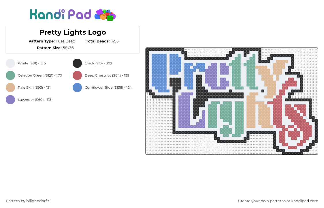 Pretty Lights Logo - Pastel - Fuse Bead Pattern by the_edm_perler_pattern_guy on Kandi Pad - pretty lights,logo,music,dj,pastel,colorful,edm,blue,purple,green,red