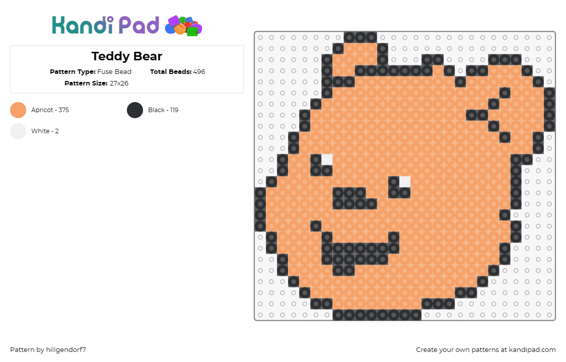 Teddy Bear - Fuse Bead Pattern by hillgendorf7 on Kandi Pad - awana clubs,teddy,bear,cute,character,animal,happy,smile,brown