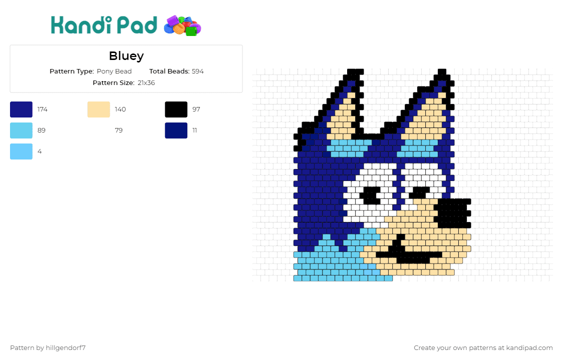 Bluey - Pony Bead Pattern by hillgendorf7 on Kandi Pad - bluey,cartoon,dogs,animals,tv shows