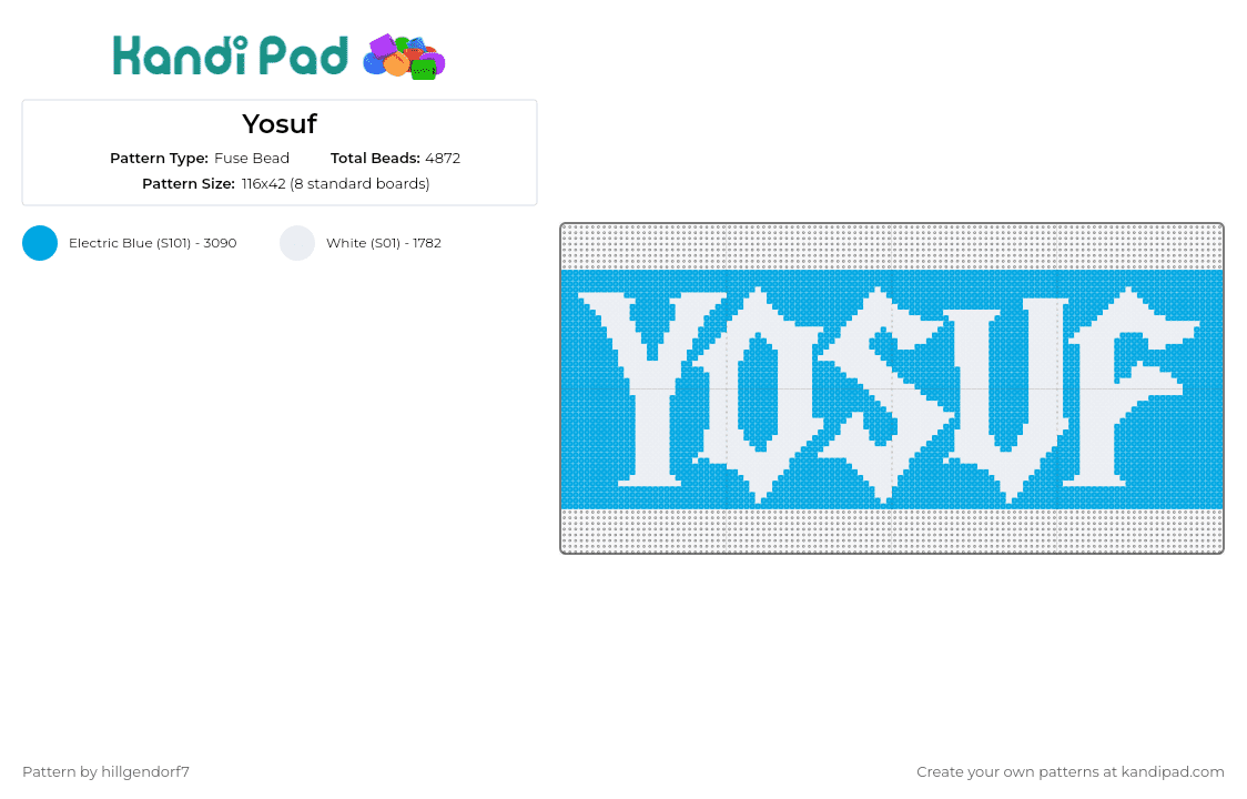 Yosuf - Fuse Bead Pattern by hillgendorf7 on Kandi Pad - yosuf,music,edm,dj,personalized,vibrant,energizing,spirit,white,blue