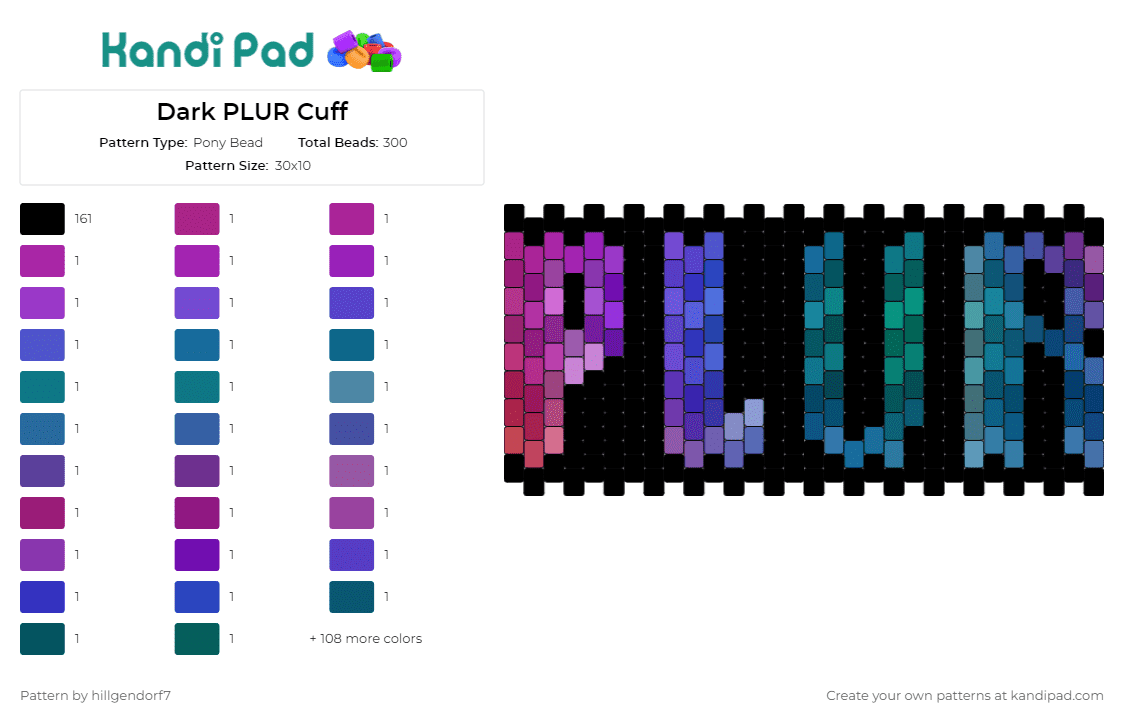 Dark PLUR Cuff - Pony Bead Pattern by hillgendorf7 on Kandi Pad - plur,cuff,peace,love,unity,respect