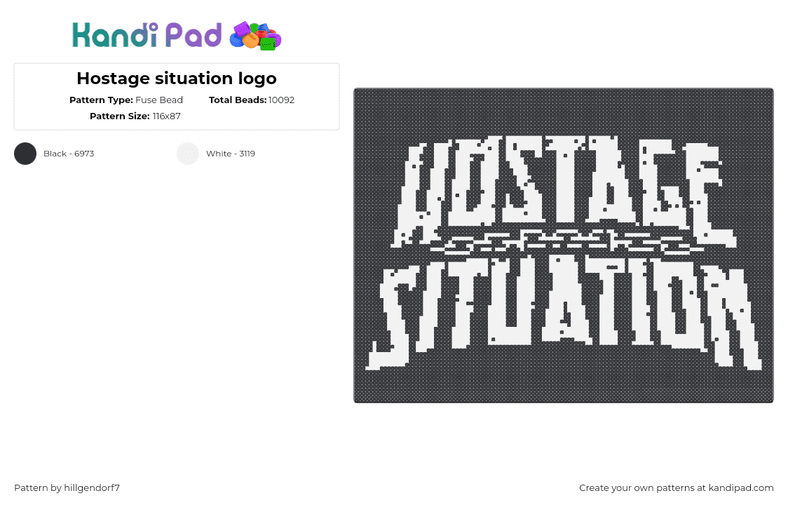 Hostage situation logo - Fuse Bead Pattern by hillgendorf7 on Kandi Pad - hostage situation,logo,chain,band,music,dj,text,white,black